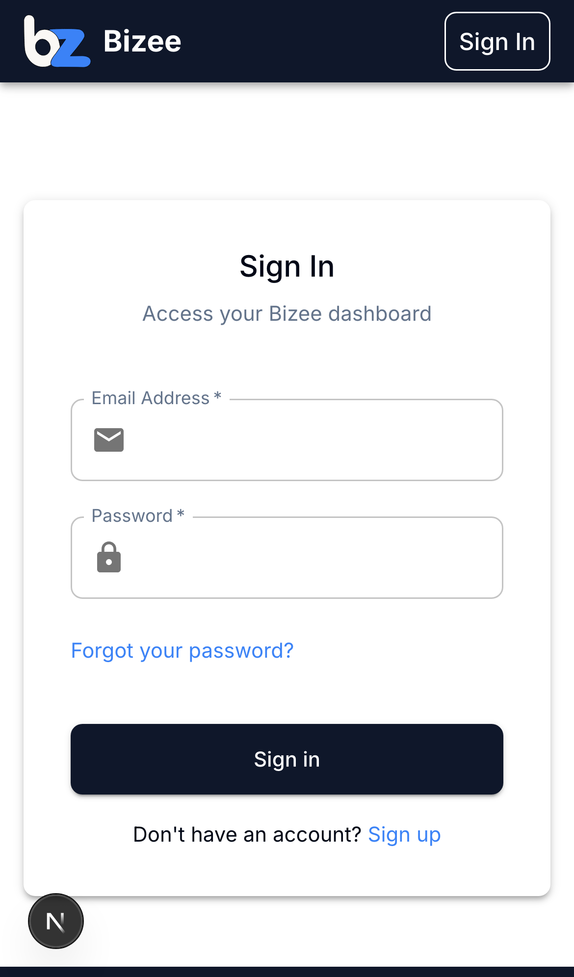 Bizee Glow Studio demo hub on mobile